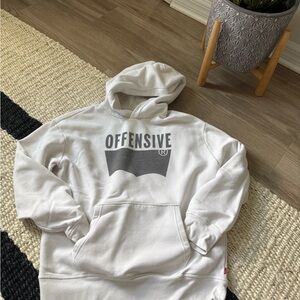 Levi’s White Hoodie “Offensive”  Front Chest Size Small